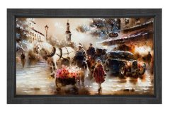 Vintage Şehir Manzarası Tablosu Siyah Ahşap - 100x200