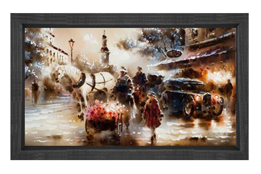 Vintage Şehir Manzarası Tablosu Siyah Ahşap - 70x100