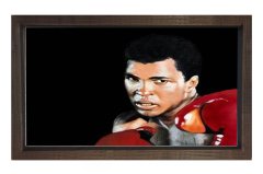 Boks Eldivenleriyle Muhammed Ali  Tablosu Kahverengi Ahşap Çerçeve - 50x70