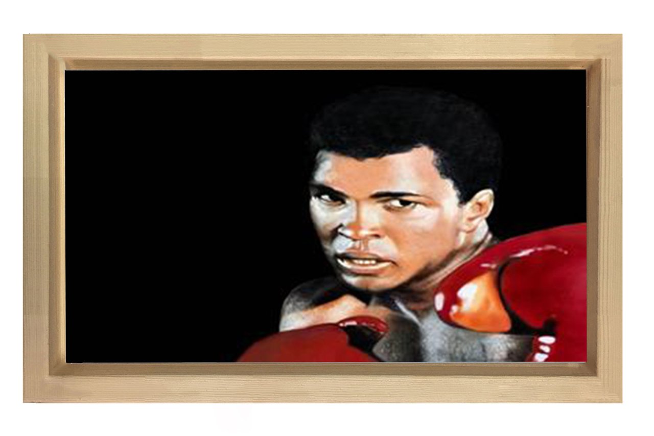 Boks Eldivenleriyle Muhammed Ali  Tablosu Naturel Ahşap Çerçeve - 50x70
