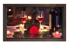 Romantik Şarap Masası Tablosu Kahverengi Ahşap Çerçeve - 45x30