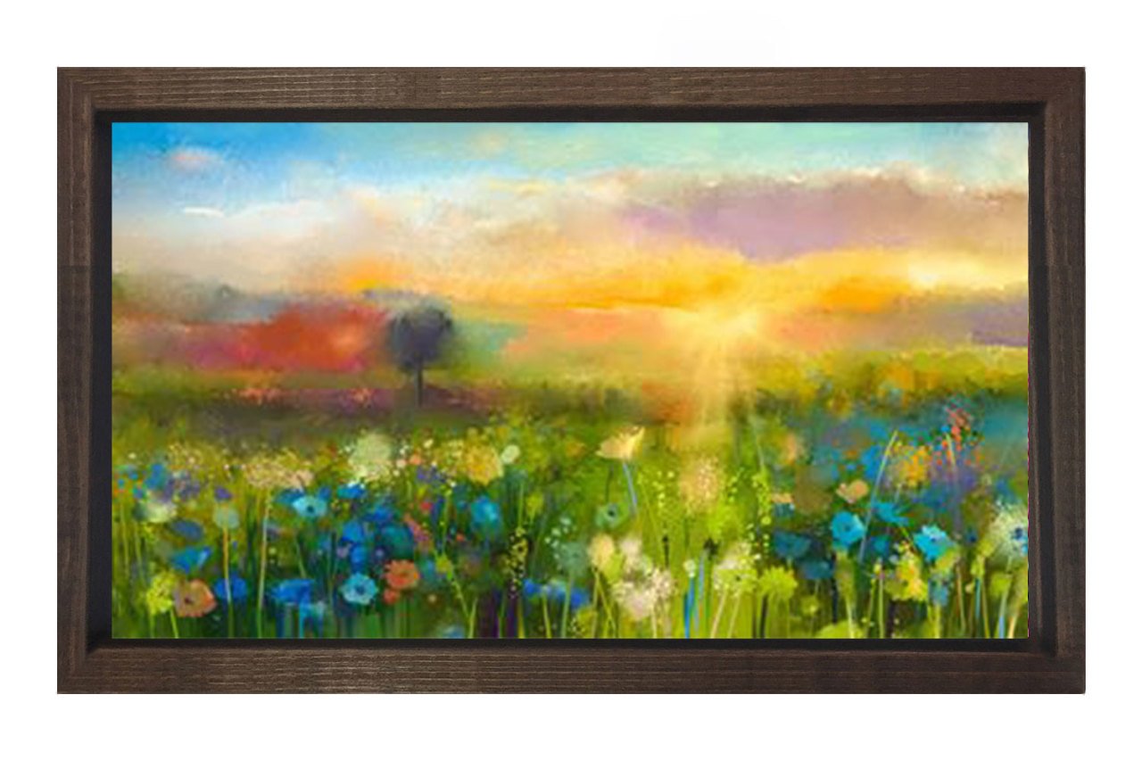 Çiçekli Doğa Ve Manzara Tablosu Kahverengi Ahşap - 45x30