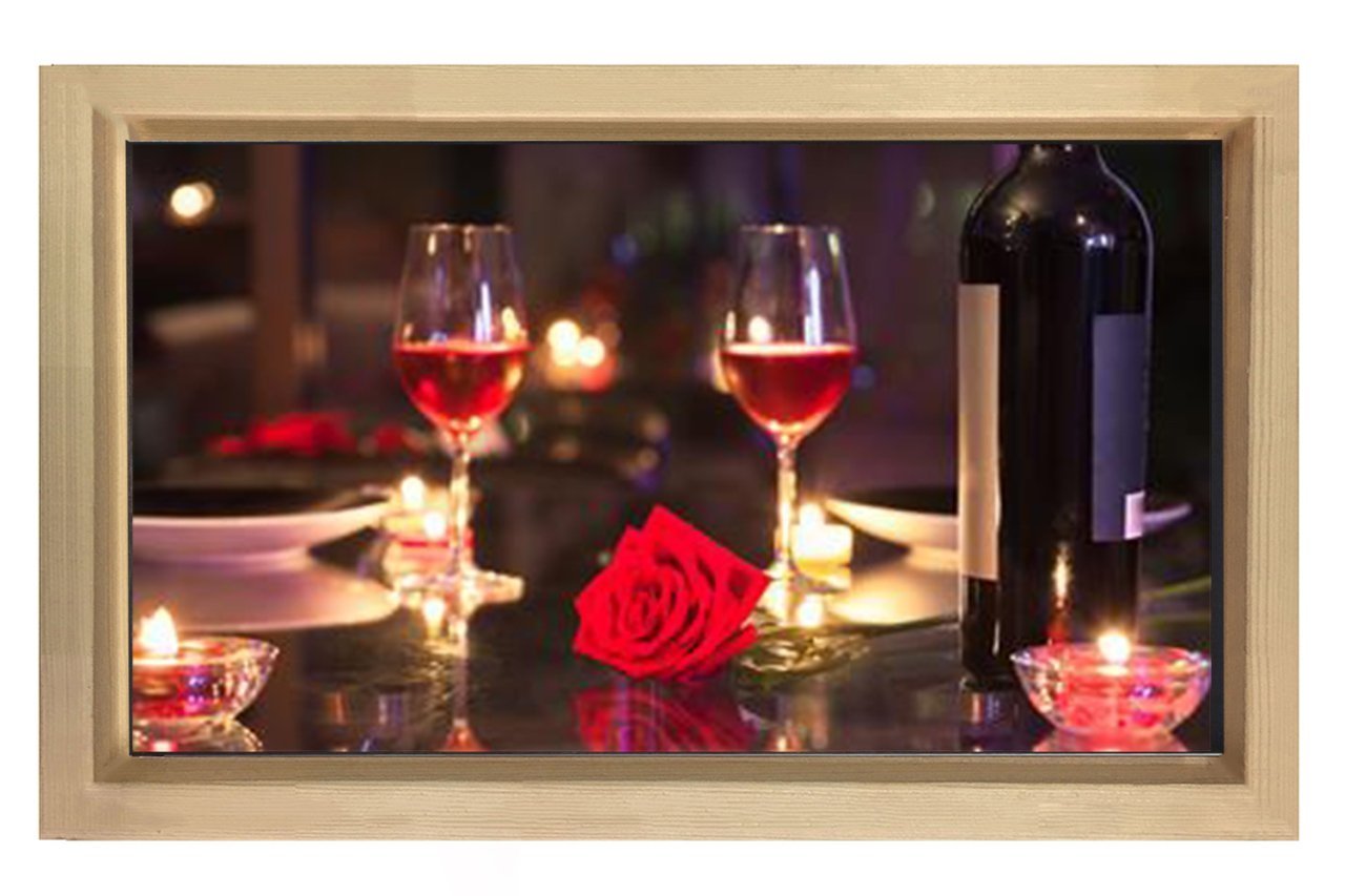 Romantik Şarap Masası Tablosu Naturel Ahşap Çerçeve - 100x200