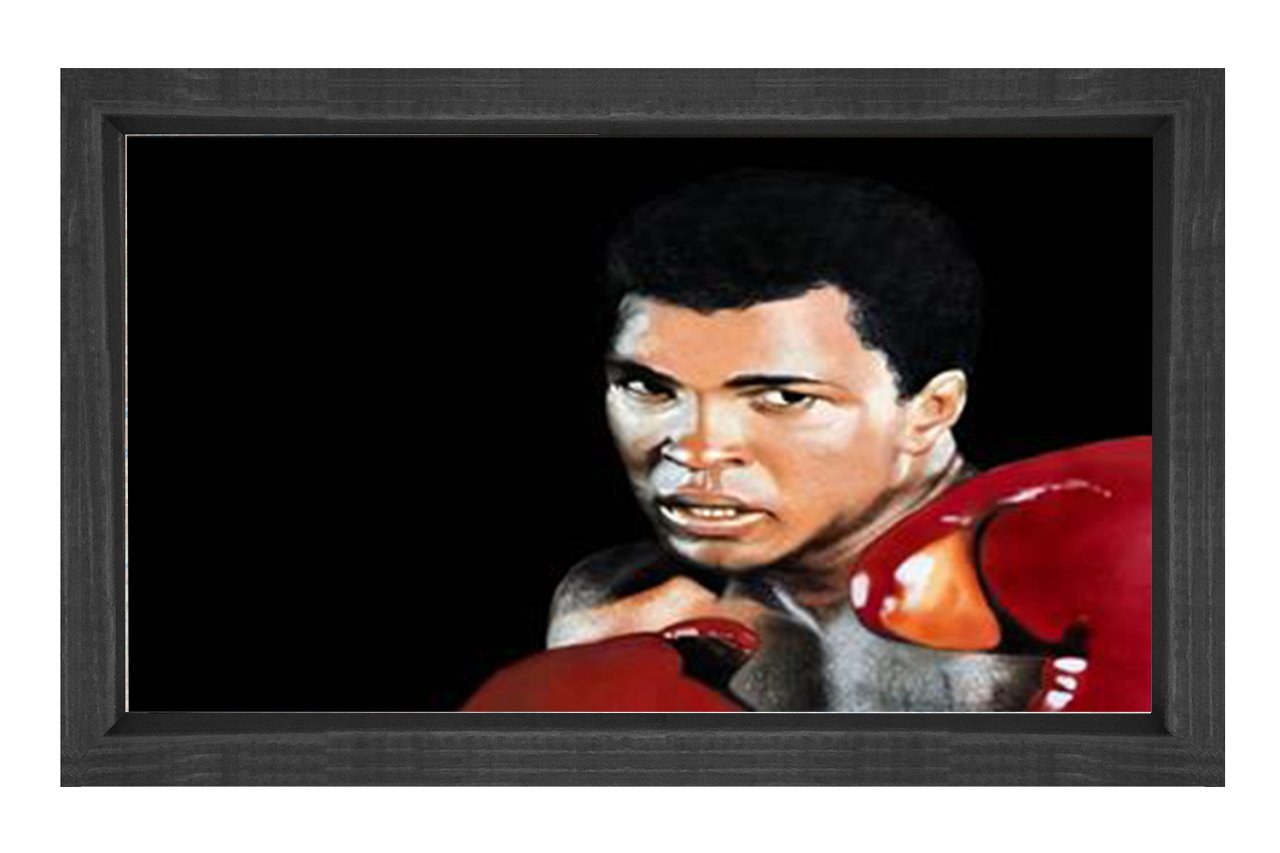 Boks Eldivenleriyle Muhammed Ali  Tablosu Siyah Ahşap Çerçeve - 50x90