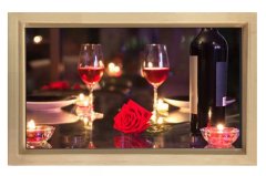 Romantik Şarap Masası Tablosu Naturel Ahşap Çerçeve - 45x30