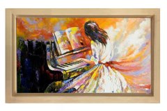 Piano Çalan Kız Tablosu Naturel Ahşap - 100x150