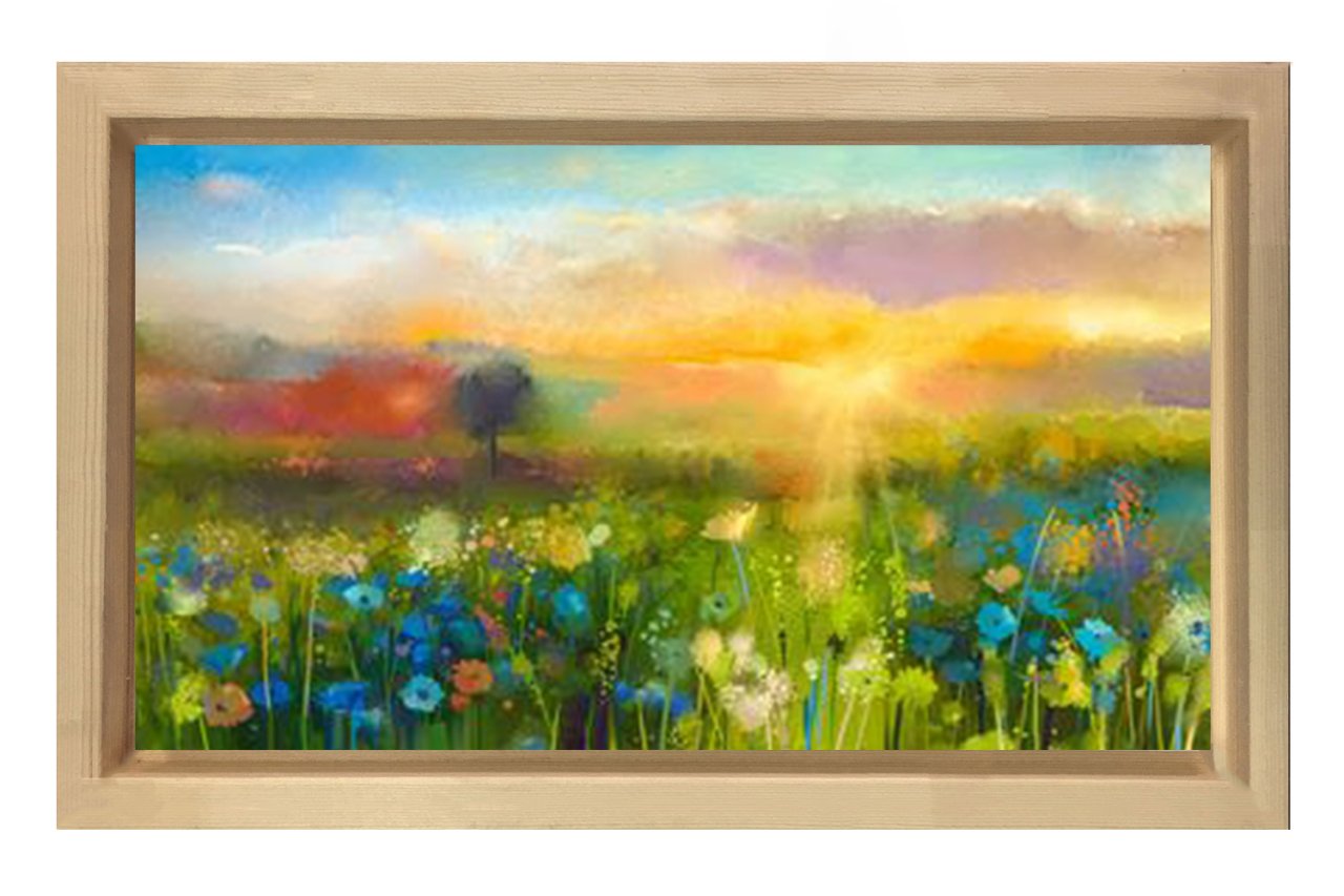 Çiçekli Doğa Ve Manzara Tablosu Naturel Ahşap - 50x70