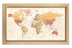 Dünya Haritası Tablosu Naturel Ahşap Çerçeve - 50x90