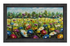 Papatya Çiçekleri Manzara Tablosu Siyah Ahşap Çerçeve - 50x90