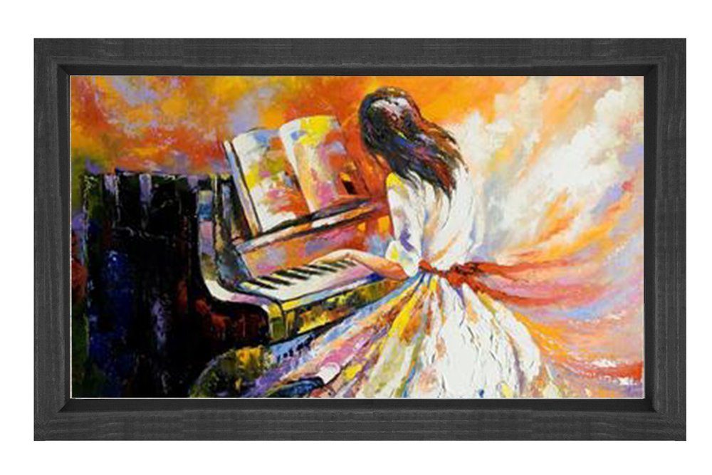 Piano Çalan Kız Tablosu Siyah Ahşap - 100x150