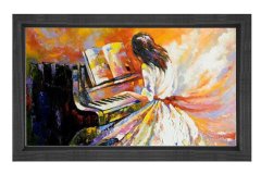 Piano Çalan Kız Tablosu Siyah Ahşap - 100x150