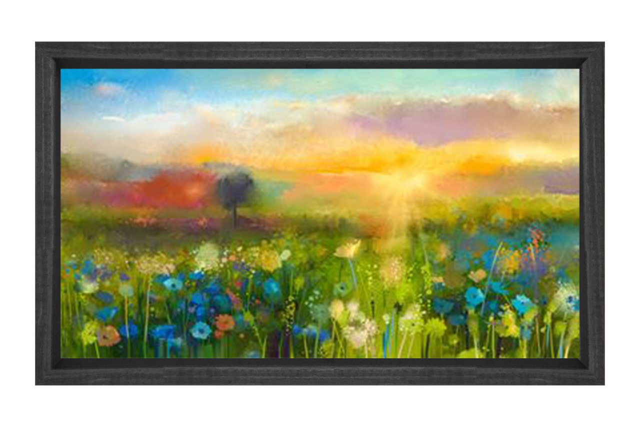 Çiçekli Doğa Ve Manzara Tablosu Siyah Ahşap - 50x90