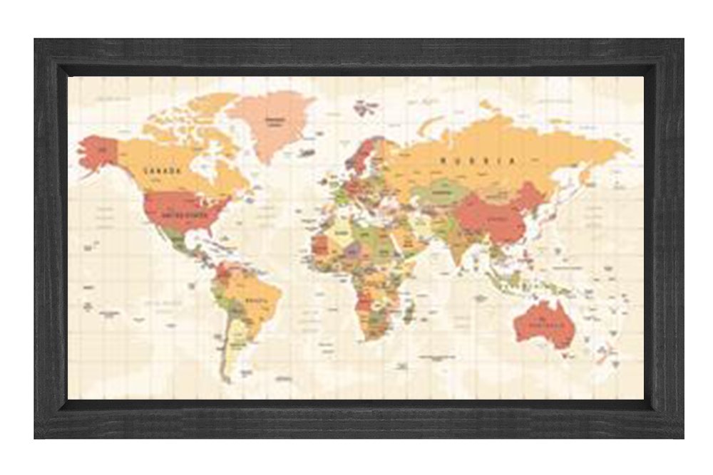 Dünya Haritası Tablosu Siyah Ahşap Çerçeve - 50x90