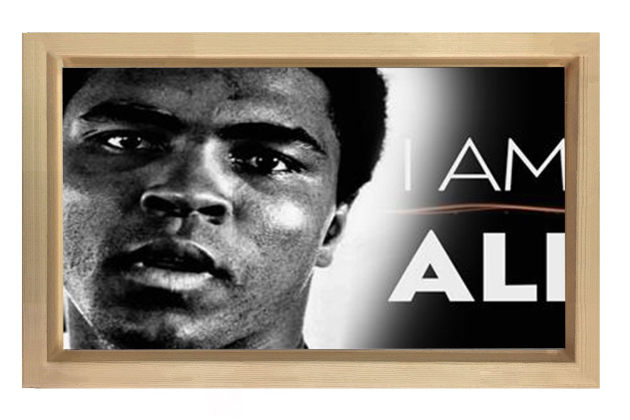 Muhammed Ali Siyah Beyaz Tablosu Naturel Ahşap Çerçeve - 50x70