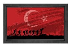 Türk Askeri Ve Türk Bayrağı Tablosu Siyah Ahşap - 40x60
