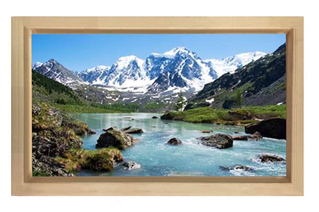 Karlı Dağ Ve Nehir Tablosu Naturel Ahşap Çerçeve - 100x200