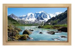 Karlı Dağ Ve Nehir Tablosu Naturel Ahşap Çerçeve - 100x200