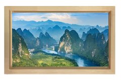 Nehir Ve Dağlar Manzara Tablosu Naturel Ahşap Çerçeve - 100x150