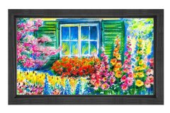 Çiçekli Pencere Tablosu Siyah Ahşap Çerçeve - 100x150