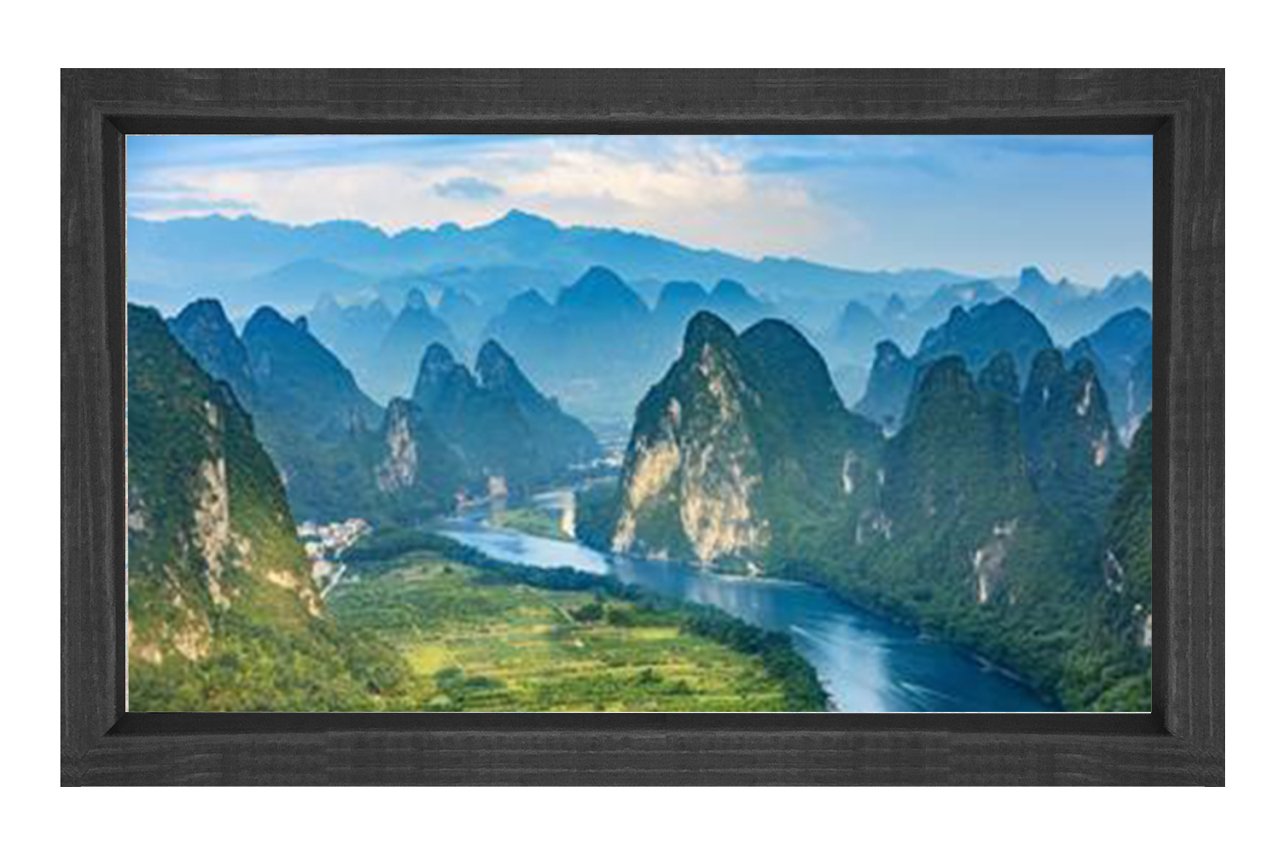 Nehir Ve Dağlar Manzara Tablosu Siyah Ahşap Çerçeve - 50x70