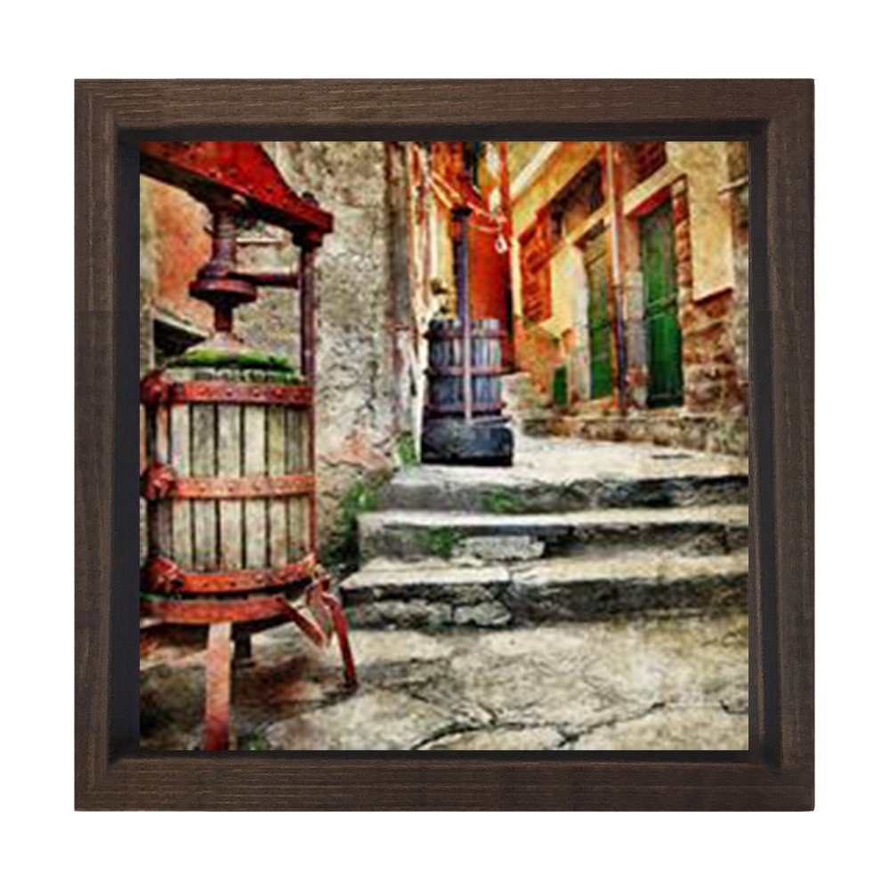 Taşlı Yol Tablosu Kahverengi Ahşap Çerçeve - 60x60