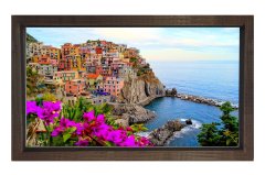 Renkli Evler ve Deniz  Tablosu Kahverengi Ahşap - 40x60