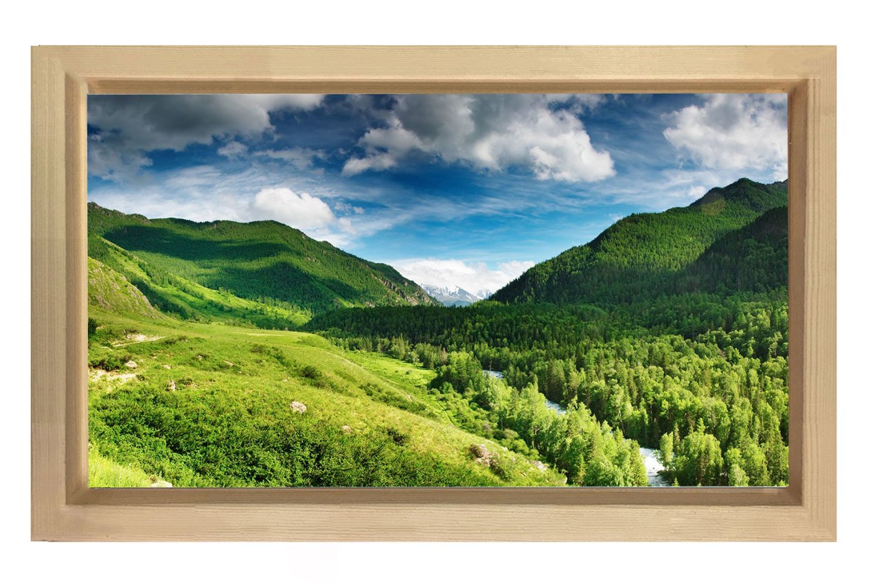 Gökyüzü Ve Yeşil Orman Tablosu Naturel Ahşap - 100x150
