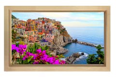 Renkli Evler ve Deniz  Tablosu Naturel Ahşap - 50x70