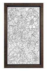 Çiçekli Desen Boyama Tablo Tablosu Kahverengi Ahşap Çerçeve - 50x70