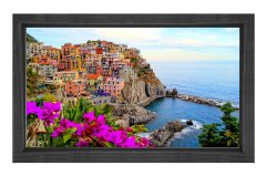 Renkli Evler ve Deniz  Tablosu Siyah Ahşap - 50x70