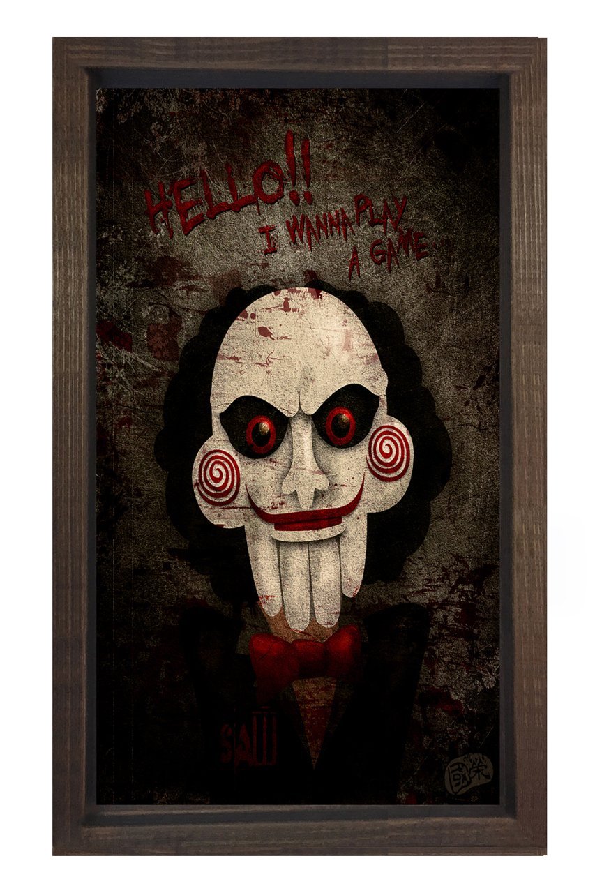 Testere Film Afişi Tablosu Kahverengi Ahşap Çerçeve - 50x90