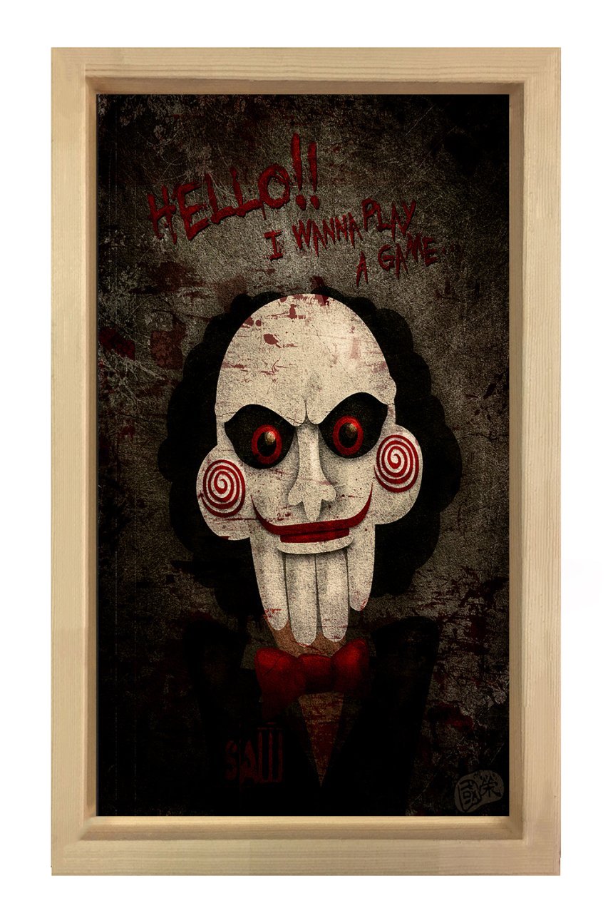 Testere Film Afişi Tablosu Naturel Ahşap Çerçeve - 40x60