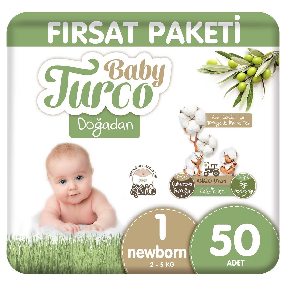 Baby Turco Doğadan Fırsat Paketi Bebek Bezi 1 Numara Newborn 50 Adet