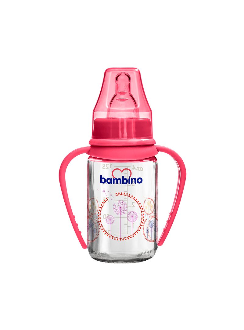 Bambino B015 Silikon Kiraz Uçlu Kulplu Cam Biberon 125ml