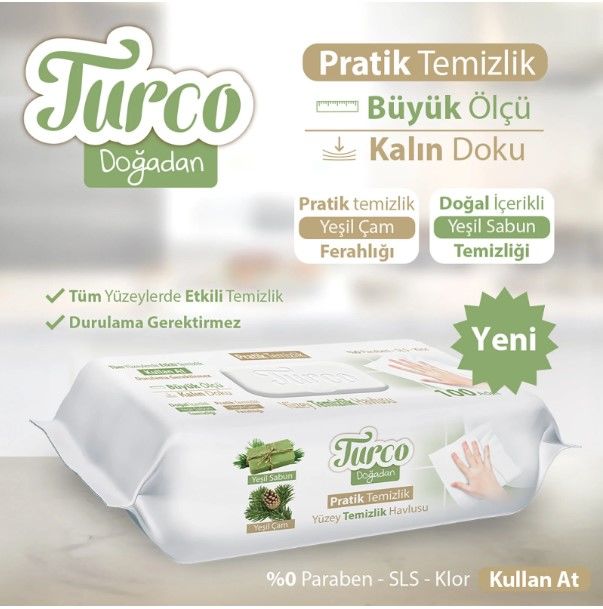 Turco Yüzey Temizlik Havlusu Yeşil Sabun & Yeşil Çam 100'lü