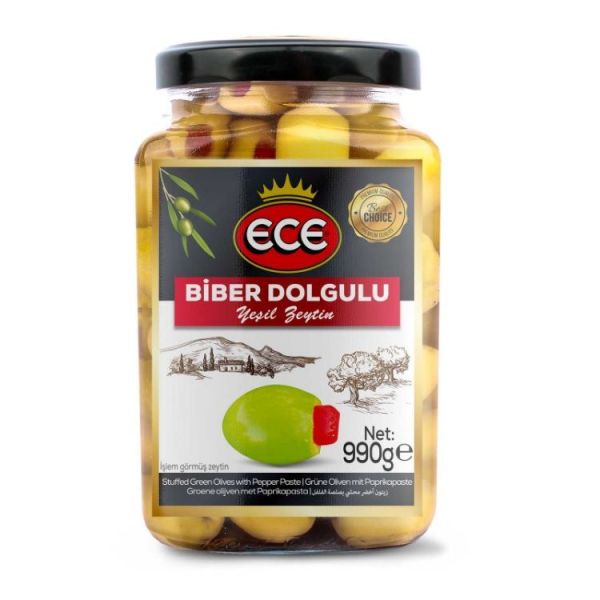 Ece Biber Dolgulu Yeşil Zeytin 990 gr cam