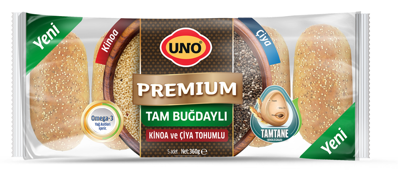 Uno Premium Tam Buğdaylı Kinoa ve Çiya Tohumlu Ekmek 5li 360gr