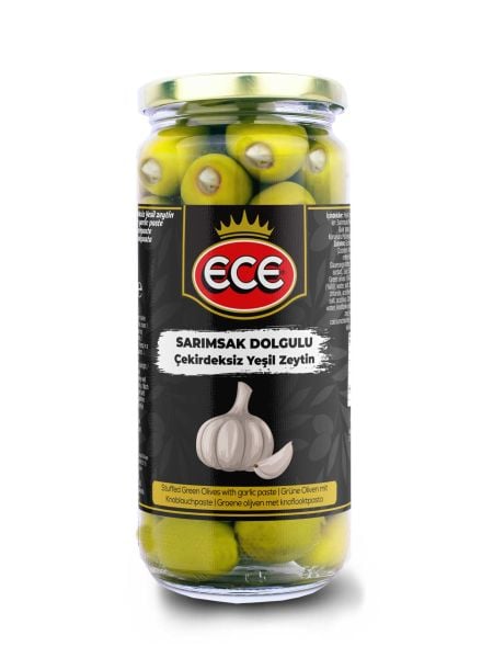 Ece Sarımsak Dolgulu Çekirdeksiz Yeşil Zeytin 480gr