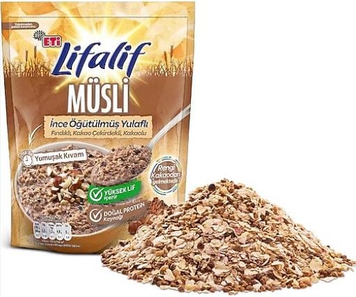 Eti Lifalif Yulaf ezmeli Müsli İnce Öğütülmüş Fındıklı Kakao Çekirdekli Kakaolu 250gr