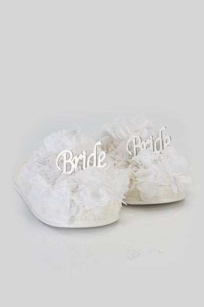 Kapalı Havlu Terlik-Beyaz Çiçek- Silver Bride Yazılı