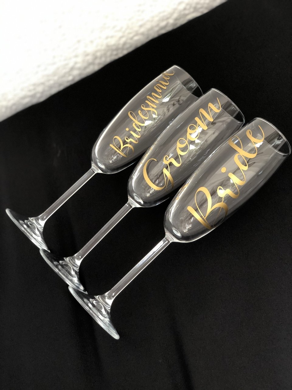 Bride- Groom -Bridesmaid 3'lü Şampanya Kadehleri