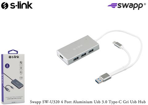 S-link SW-U320 4 Port Aluminium Usb 3.0 Type-C Gri Usb Hub