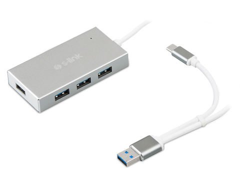 S-link SW-U320 4 Port Aluminium Usb 3.0 Type-C Gri Usb Hub