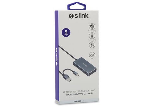 S-link SW-U320 4 Port Aluminium Usb 3.0 Type-C Gri Usb Hub
