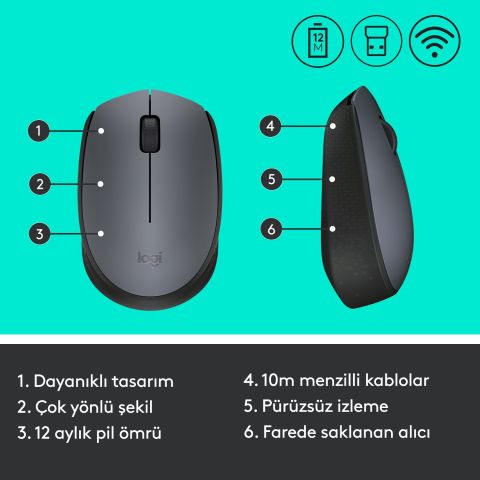 Logitech M170 Kablosuz Mouse 910-004642 GümüşSiyah