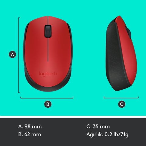 Logitech M171 Kablosuz Mouse Kırmızı 910-004641