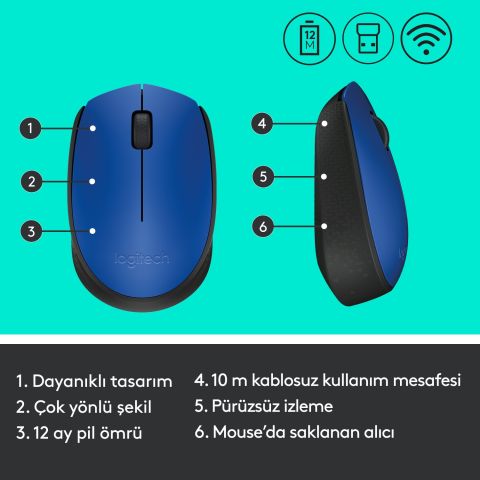 Logitech M171 Kablosuz Mouse Mavi 910-004640