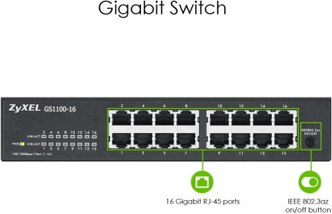 Zyxel GS1100-16 16 Port 10/100/1000 Mbps Gigabit Switch