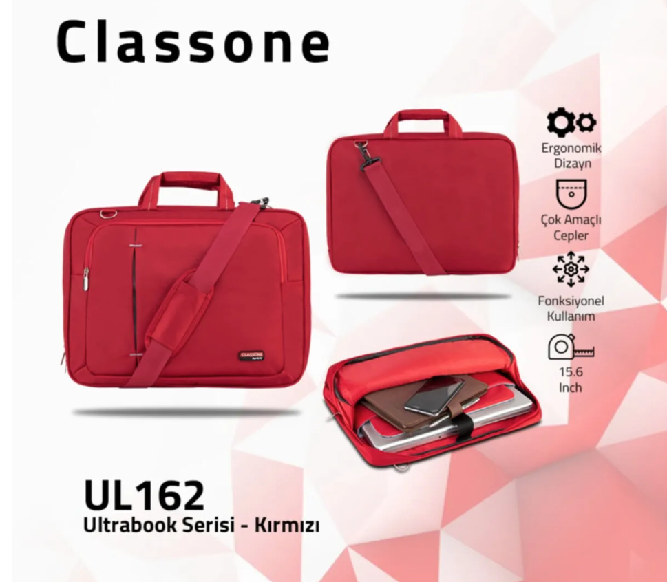 Classone Kırmızı Ul162 15,6 Inç Uyumlu Laptop Notebook El Çantası UL160
