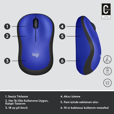 Logitech M220 Kablosuz Silent MouseMavi 910-004879